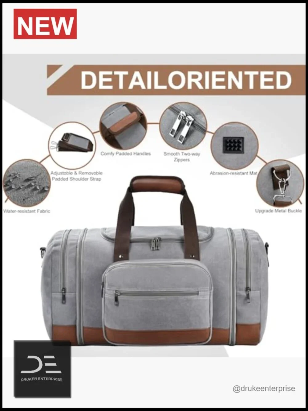 60L Expandable Canvas Travel Duffel Bag with Trolley Sleeve